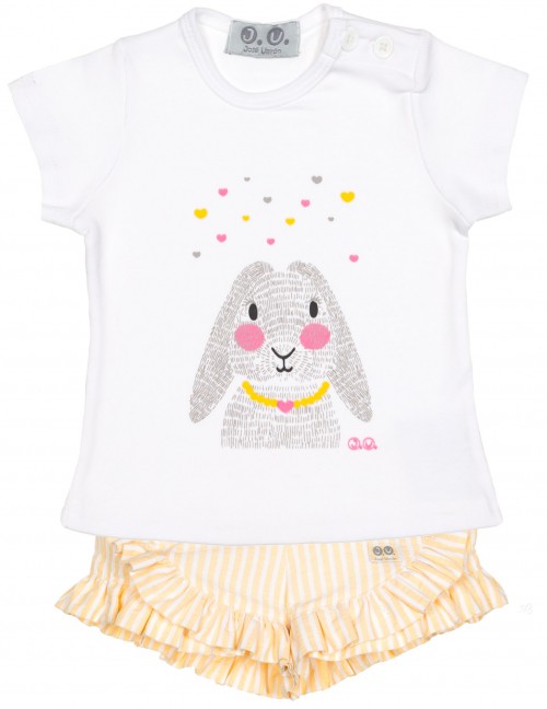 Girls Yellow Hare T-Shirt & Striped Shorts Set