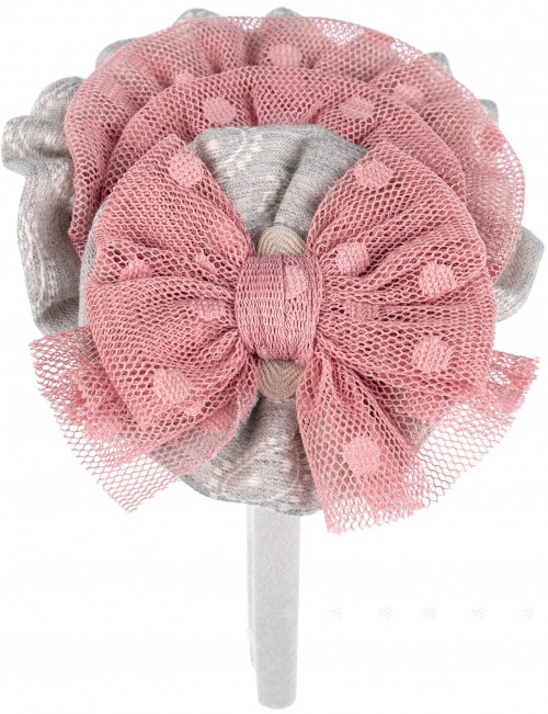 Dolce Petit Girls Grey & Pale Pink Tulle Hairband & Hair Clip