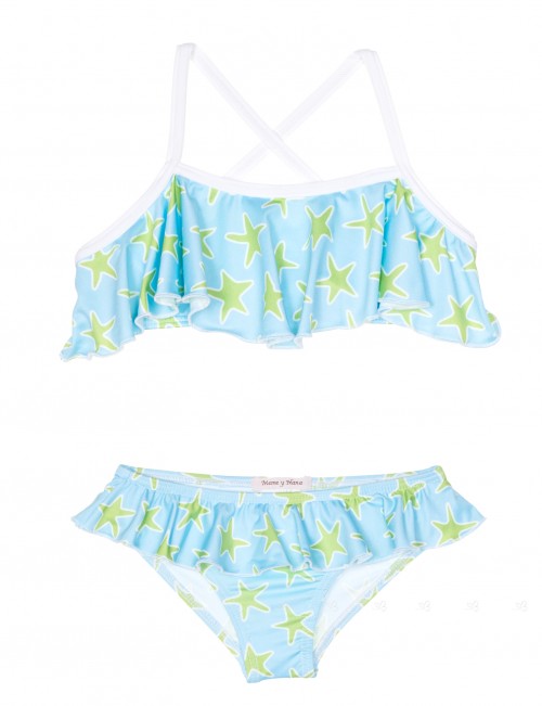Blue & Aqua Green Star Print Bikini 