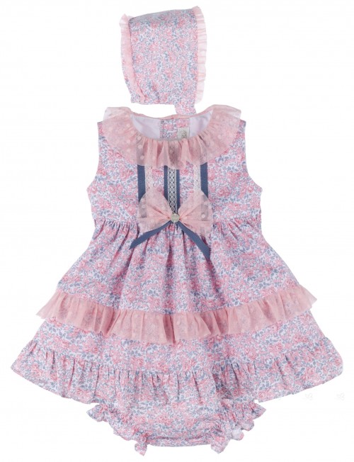 Baby Girls Pink Liberty Print 3 Piece Dress Set