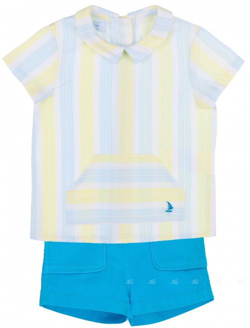 Conjunto Niño Camisa Rayitas Amarillo & Azul & Short Azul