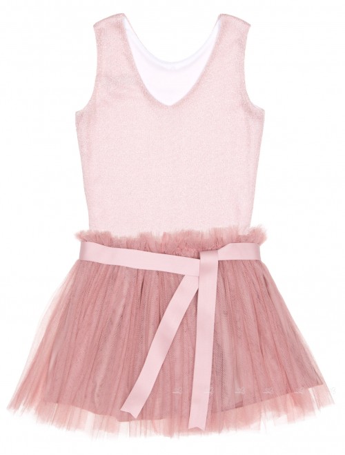 Girls Blush Pink Silver Top & Tulle Skirt Set 