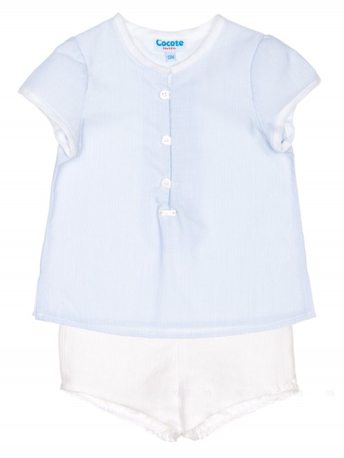 Baby Boys Blue Striped Shirt & White Shorts Set 