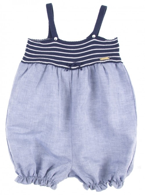 Girls Navy Knitted & Cotton Playsuite
