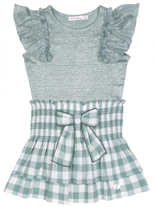 Girls Green Top & Gingham Skirt Set