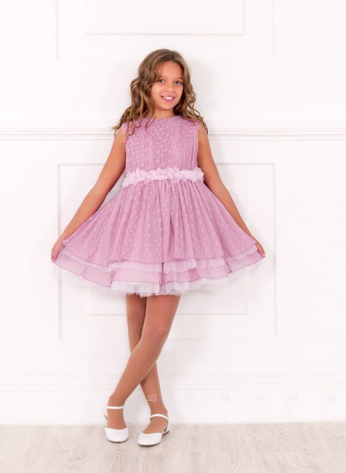 Rosaline -Girls Pale Plum Tulle & Silk Polka dot Dress