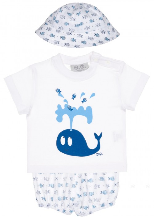 Baby Boys Blue Whale & Fish 3 Piece Shorts Set