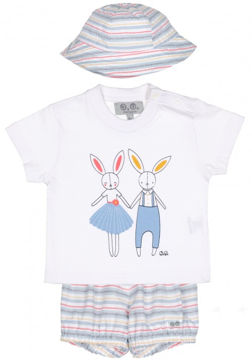 Baby Boys Colourful Rabbit 3 Piece Shorts Set 