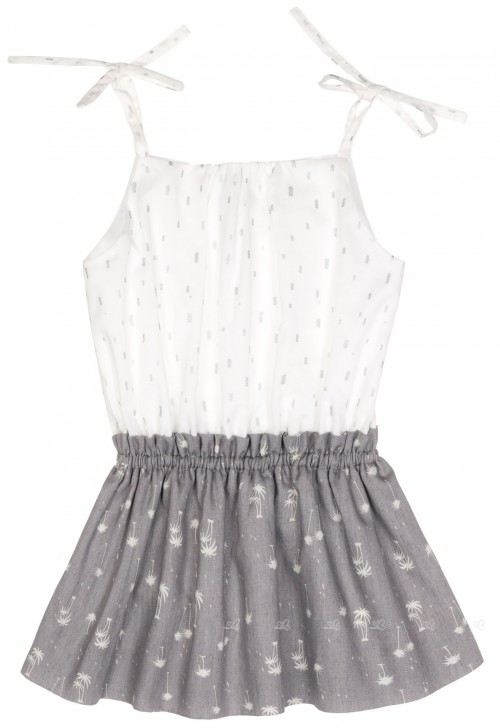 Girls White & Gray Palm Print Dress