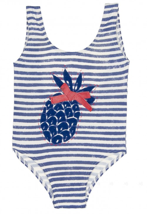 Navy Blue & White Pineapple Striped Swimsuit