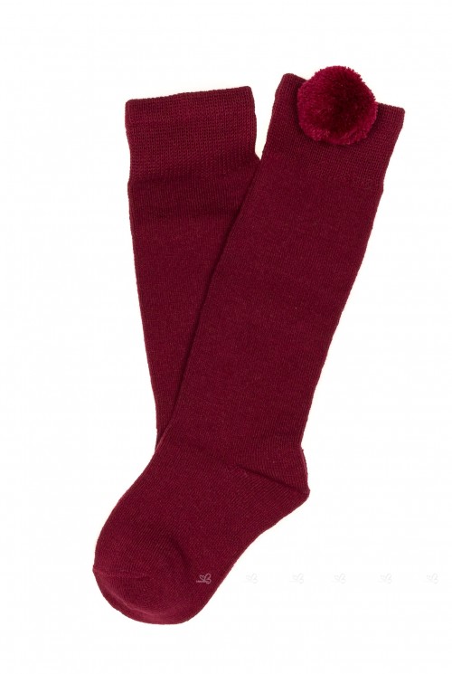 Burgundy Socks with Pom-Poms