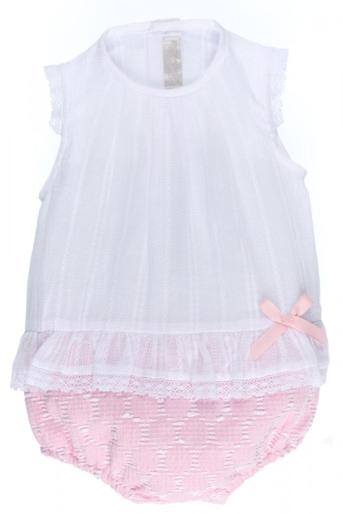 Baby White Blouse & Pink Pique Knickers Set 