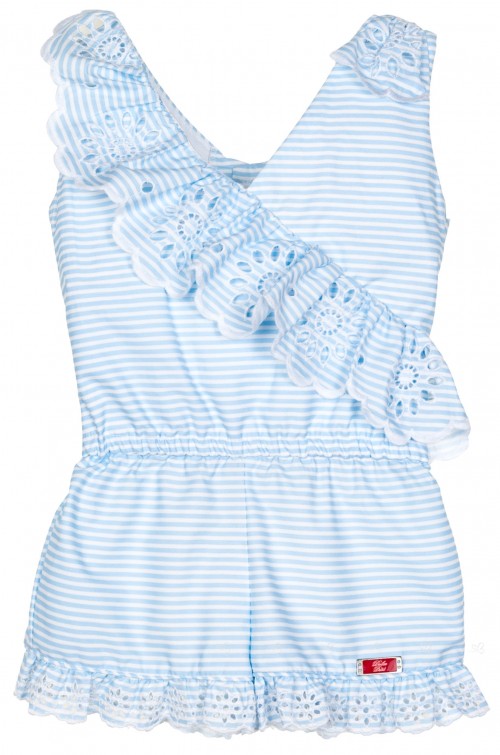Girls Blue & White Striped Playsuit