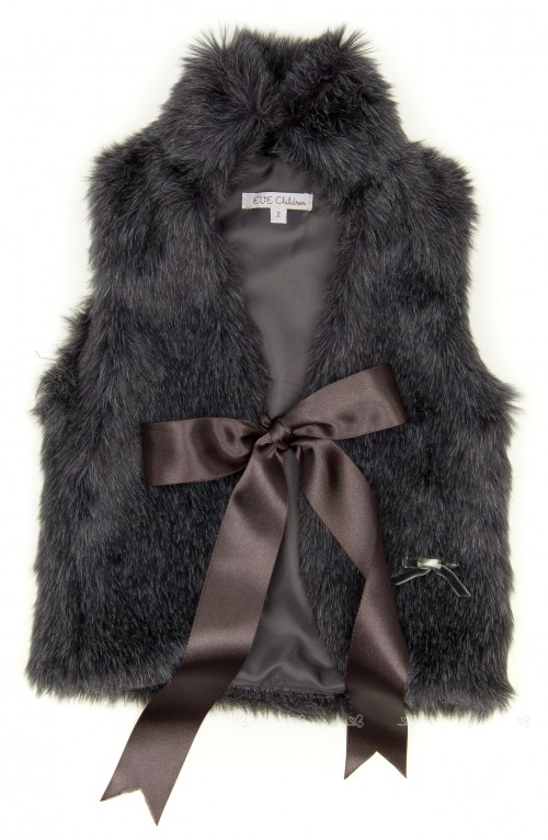Dark Blue Synthetic Fur Vest with Satn Bow