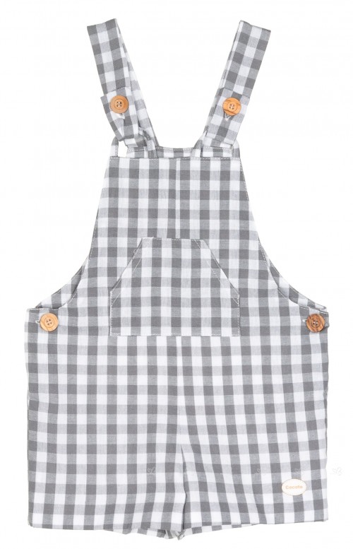 Baby Boys Grey & White Gingham Dungarees
