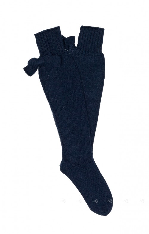 Girls Navy Blue Knitted Long Socks with Bow