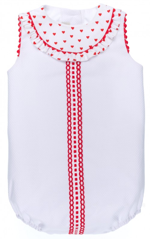 Baby White Shortie & Red Hearts Pattern Collar
