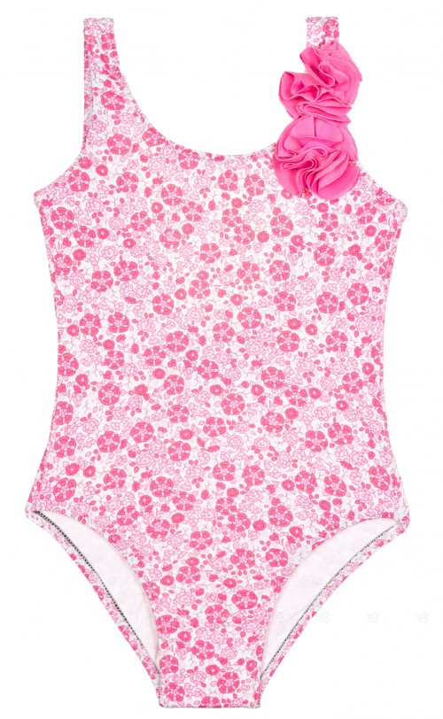 Girls Pink Floral Print Swimsuit