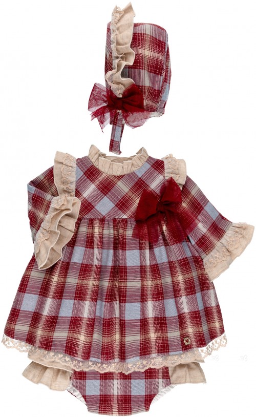 Dolce Petit Baby Girls Garnet Checked 3 Piece Dress Set