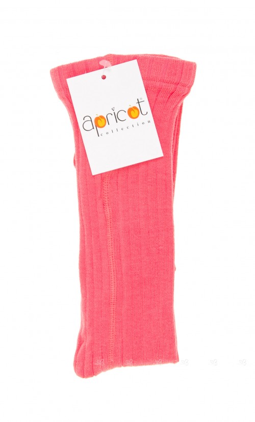 Coral Pink Ribbed Cotton Tights