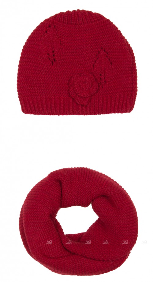 Dark Red Alpaca Wool Hat & Snood Set