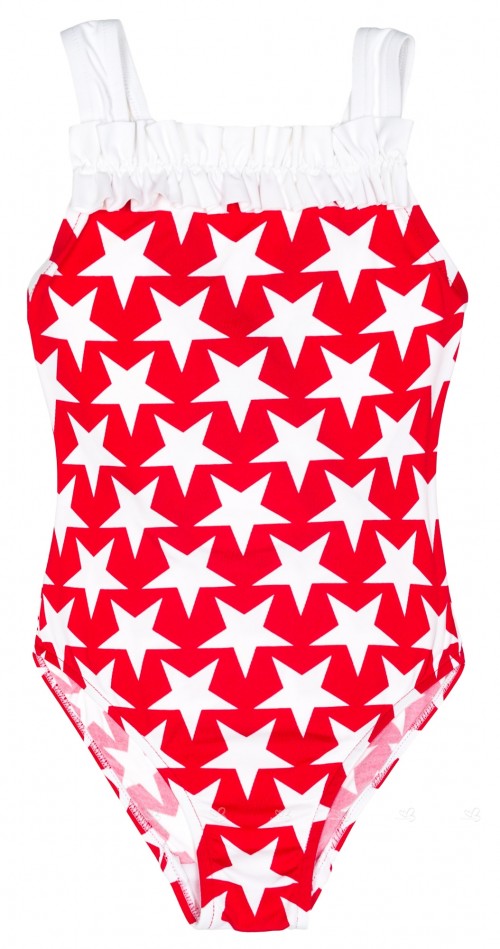 Girls Red & White Star Print Swimsuite