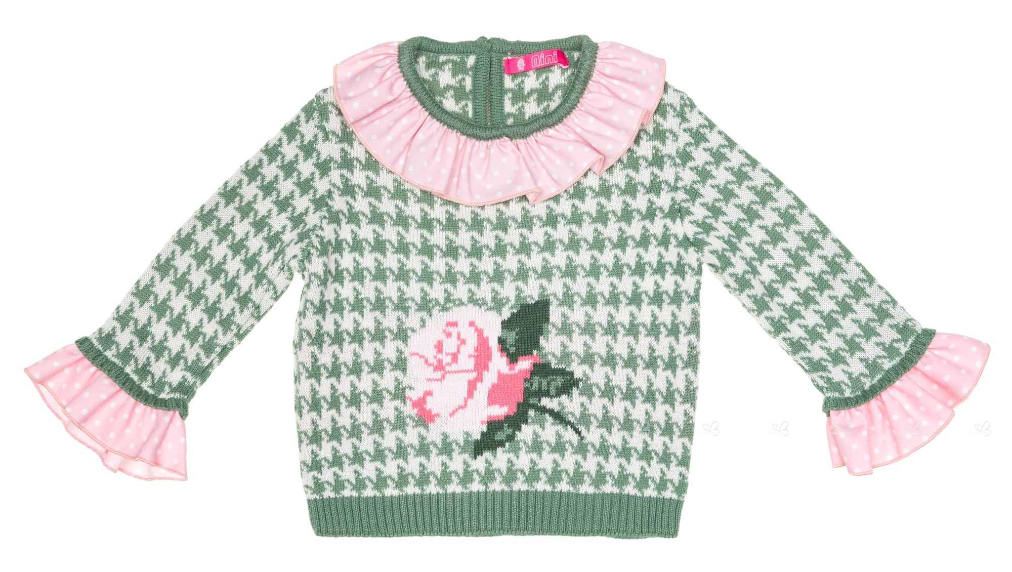 Baby Girls Green & Pink Houndstooth 2 Piece Sweater Set | Missbaby