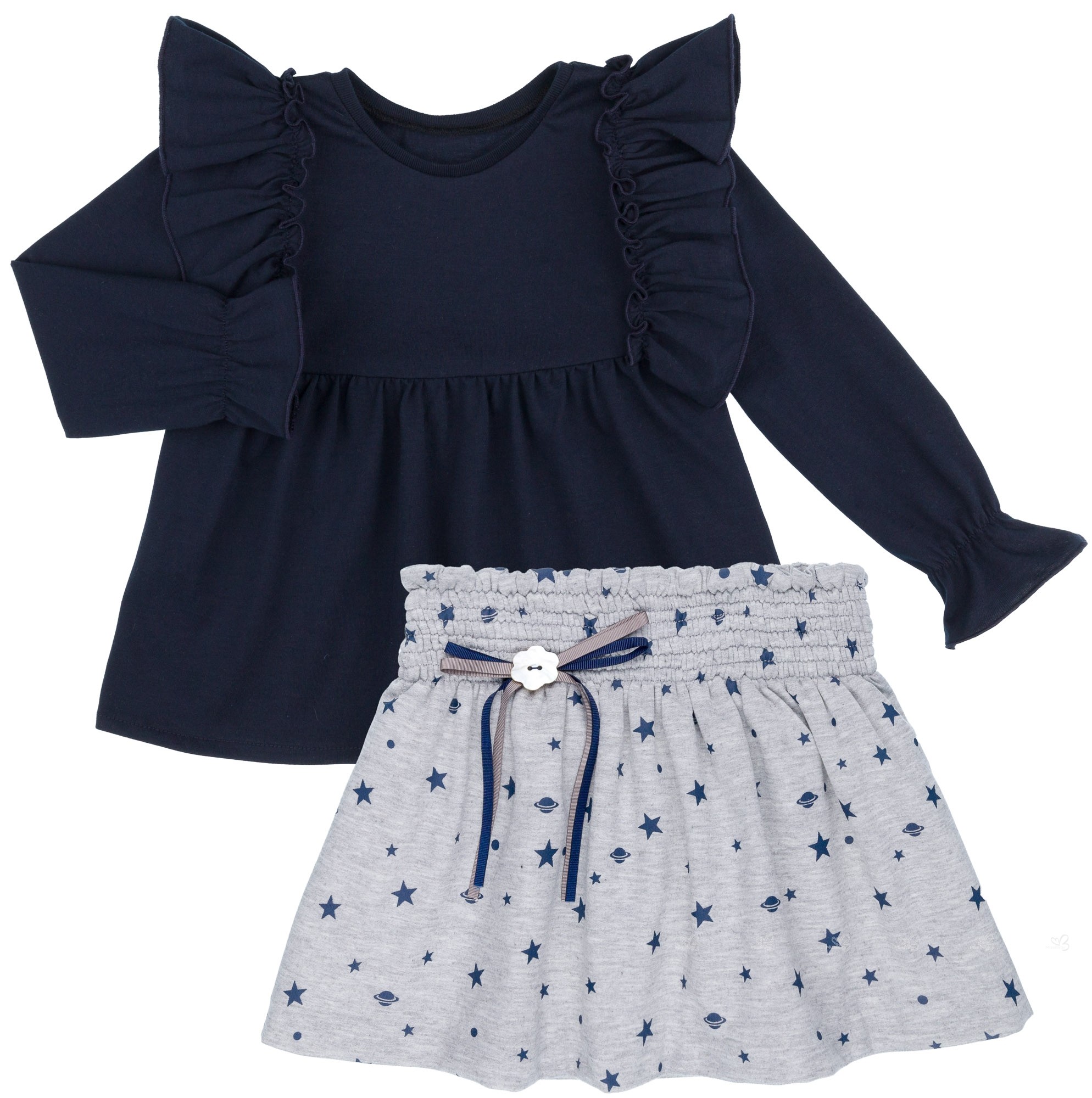 Baby Yiro Girls Dark Blue T-Shirt & Star Print Skirt Set | Missbaby