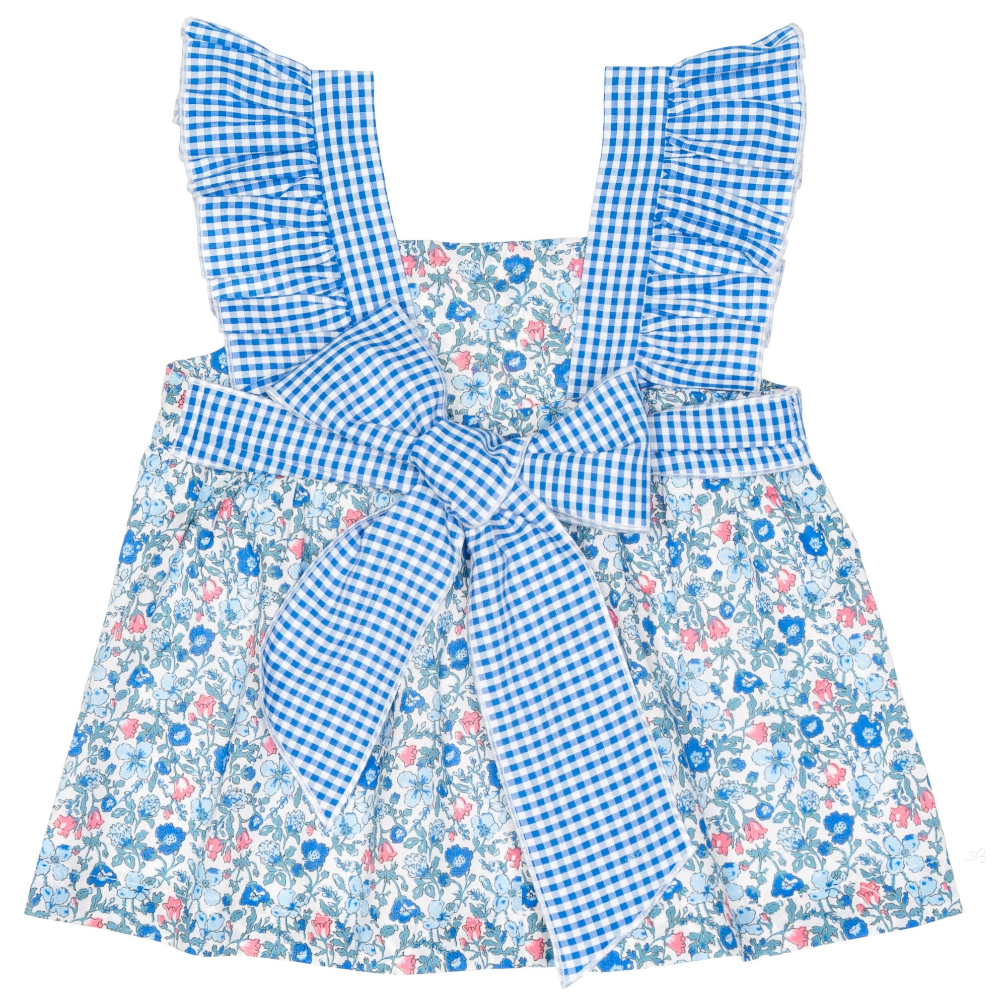 Baby Yiro Baby Girls Blue Liberty & Gingham 2 Piece Dress Set | Missbaby