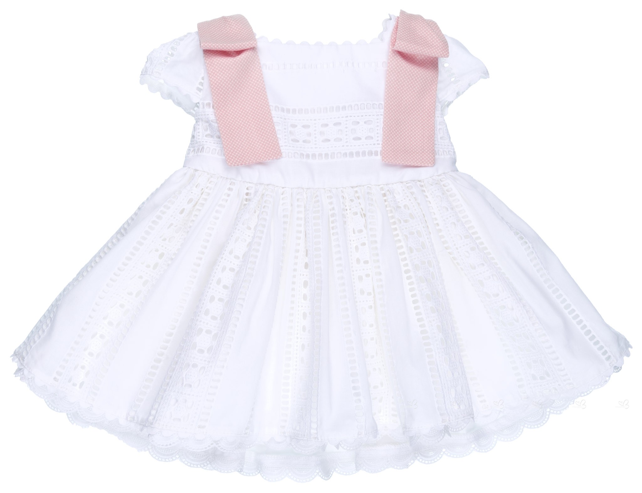 Badum Badero Baby Girls White Cotton Broderie 2 Piece Dress Set | Missbaby