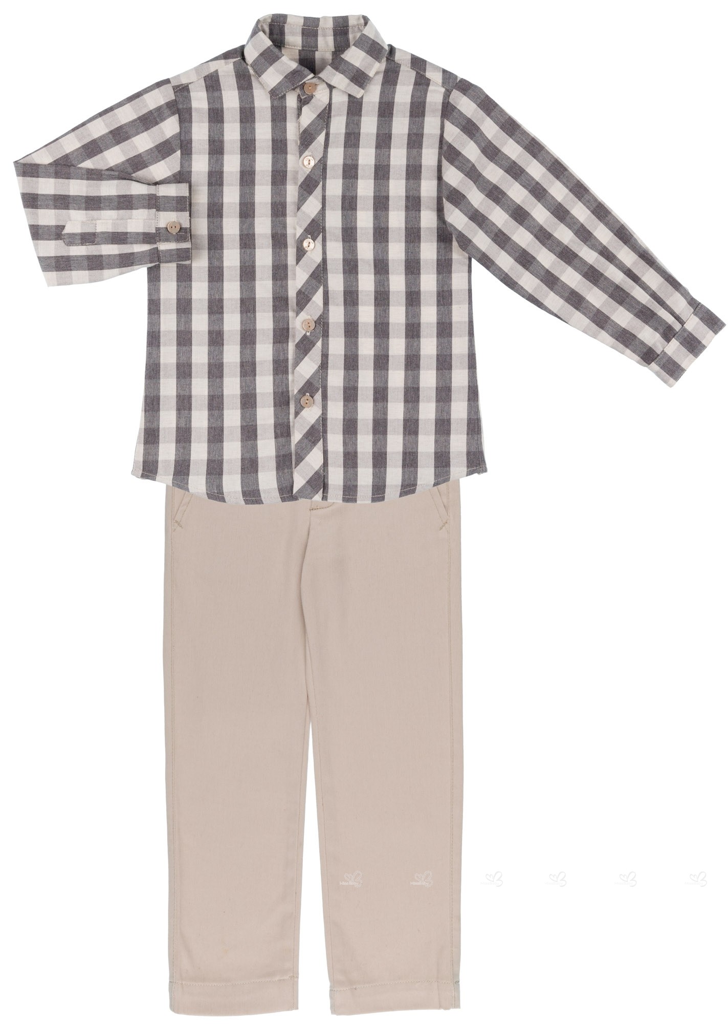 Dolce Petit Boys Grey Checked Shirt & Beige Shorts Set | Missbaby