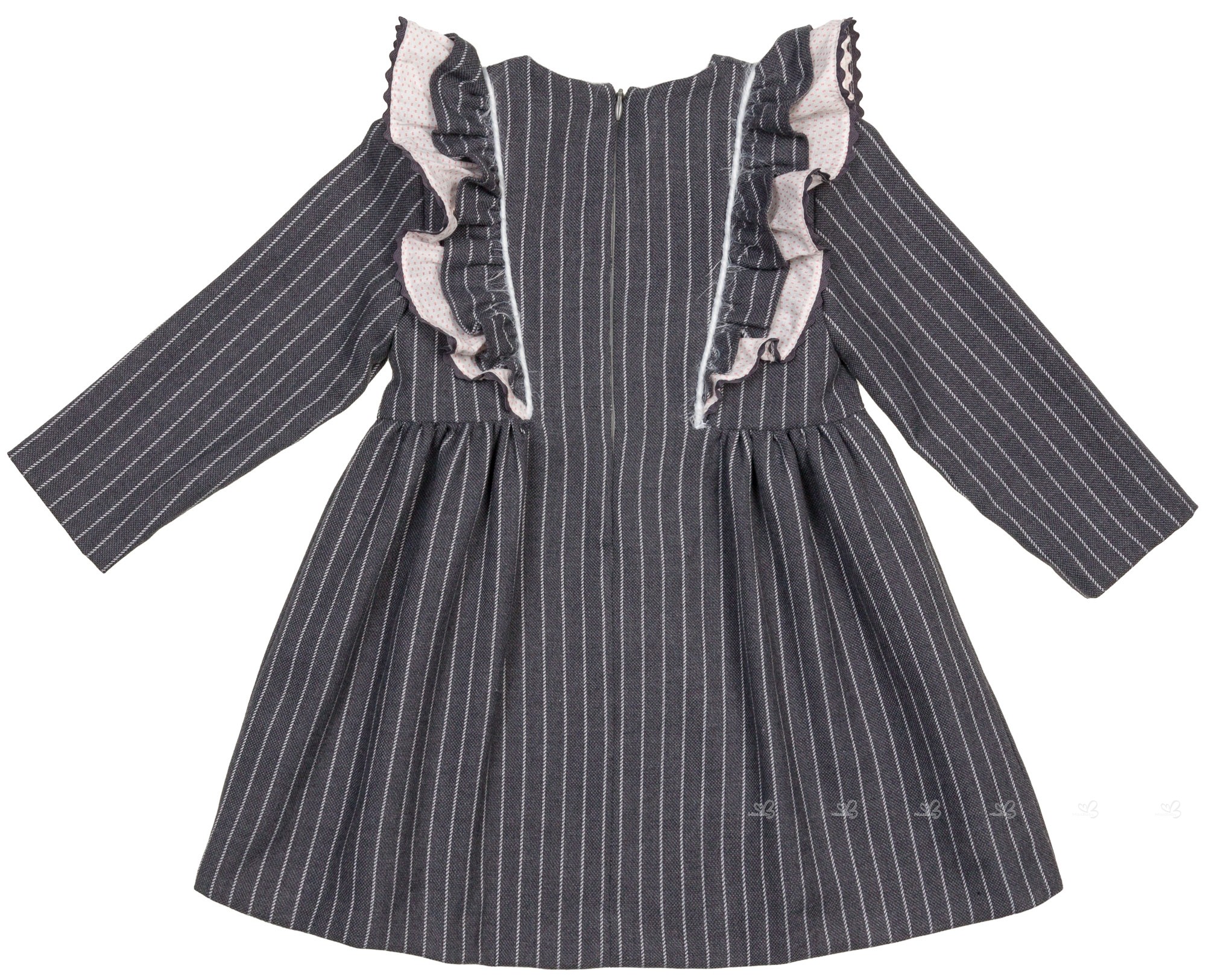 Foque Girls Grey Pin-Striped & Ruffle Shift Dress | Missbaby