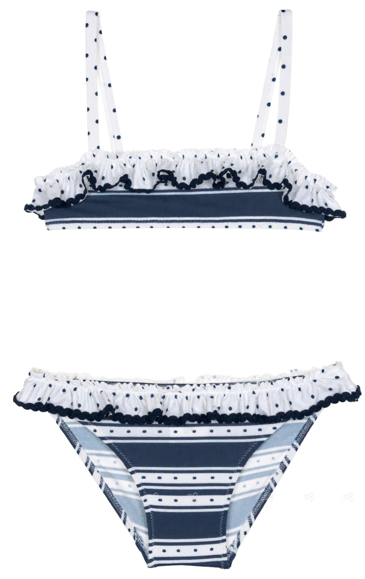 Foque Girls Navy Blue Striped & Ruffle Bikini | Missbaby