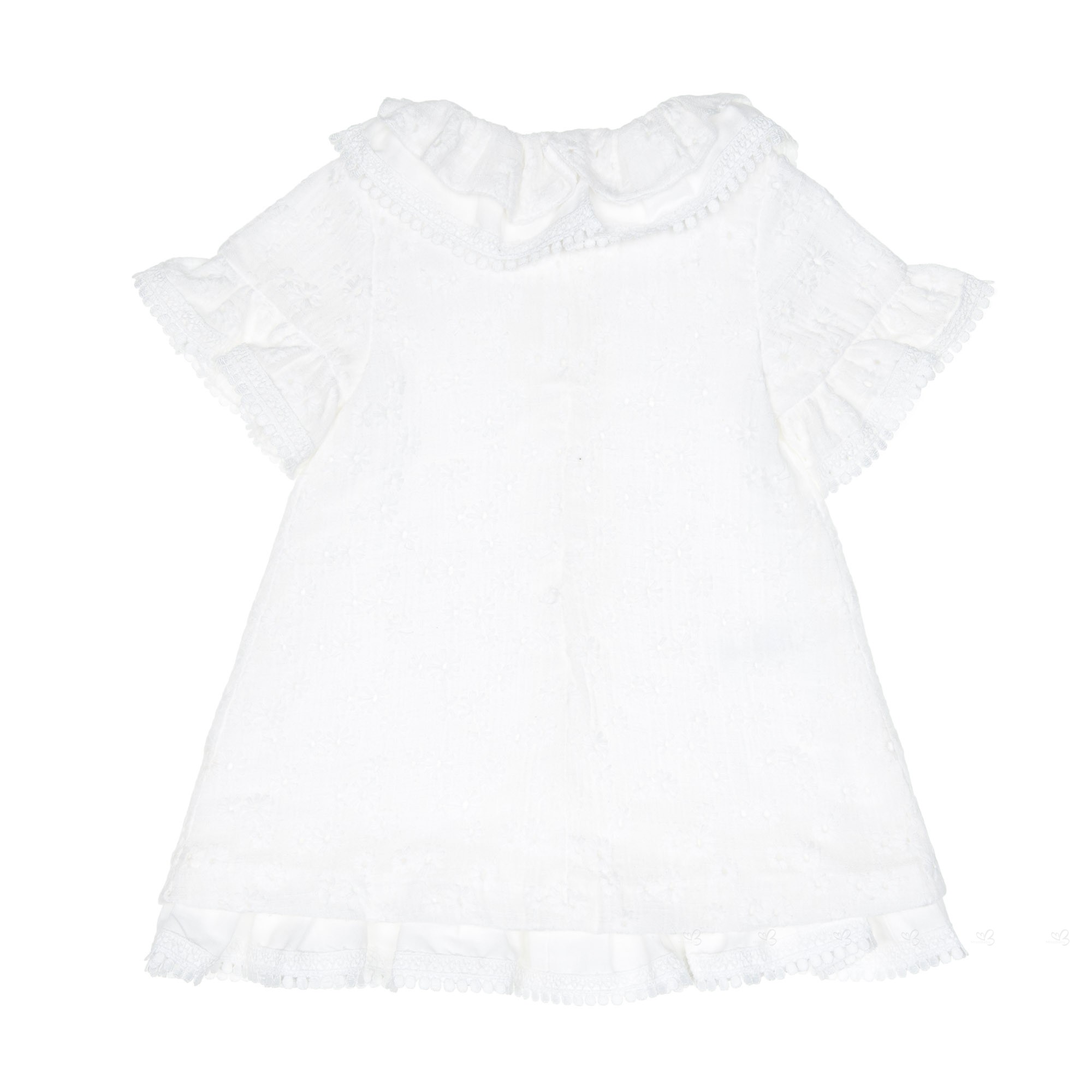 Foque Ivory Floral Embroidered Dress With Ruffle Collar | Missbaby