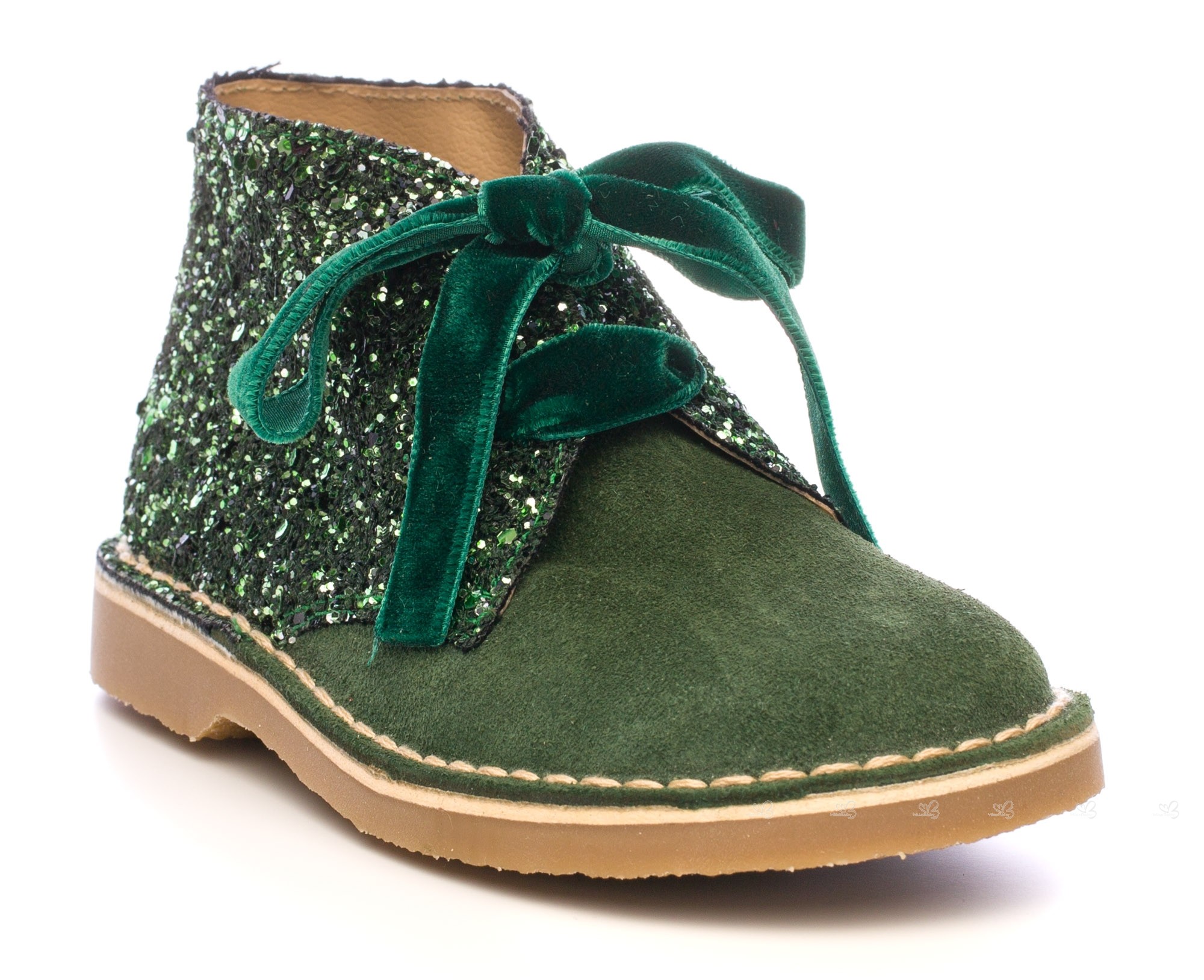 Rochy Girls Green Suede & Glitter Boots with Velvet Bows