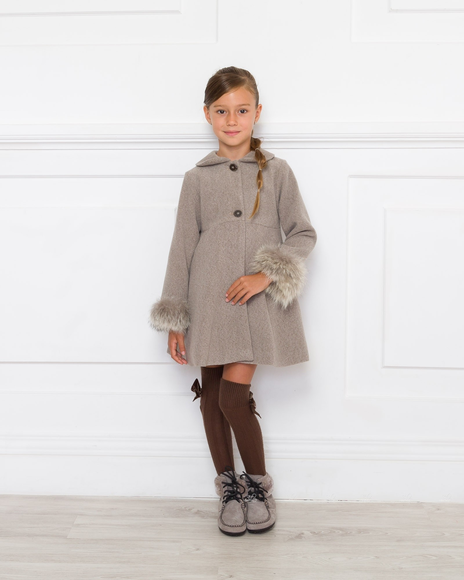 Girls Taupe Coat with Synthetic Fur Cuffs Outfit | Missbaby