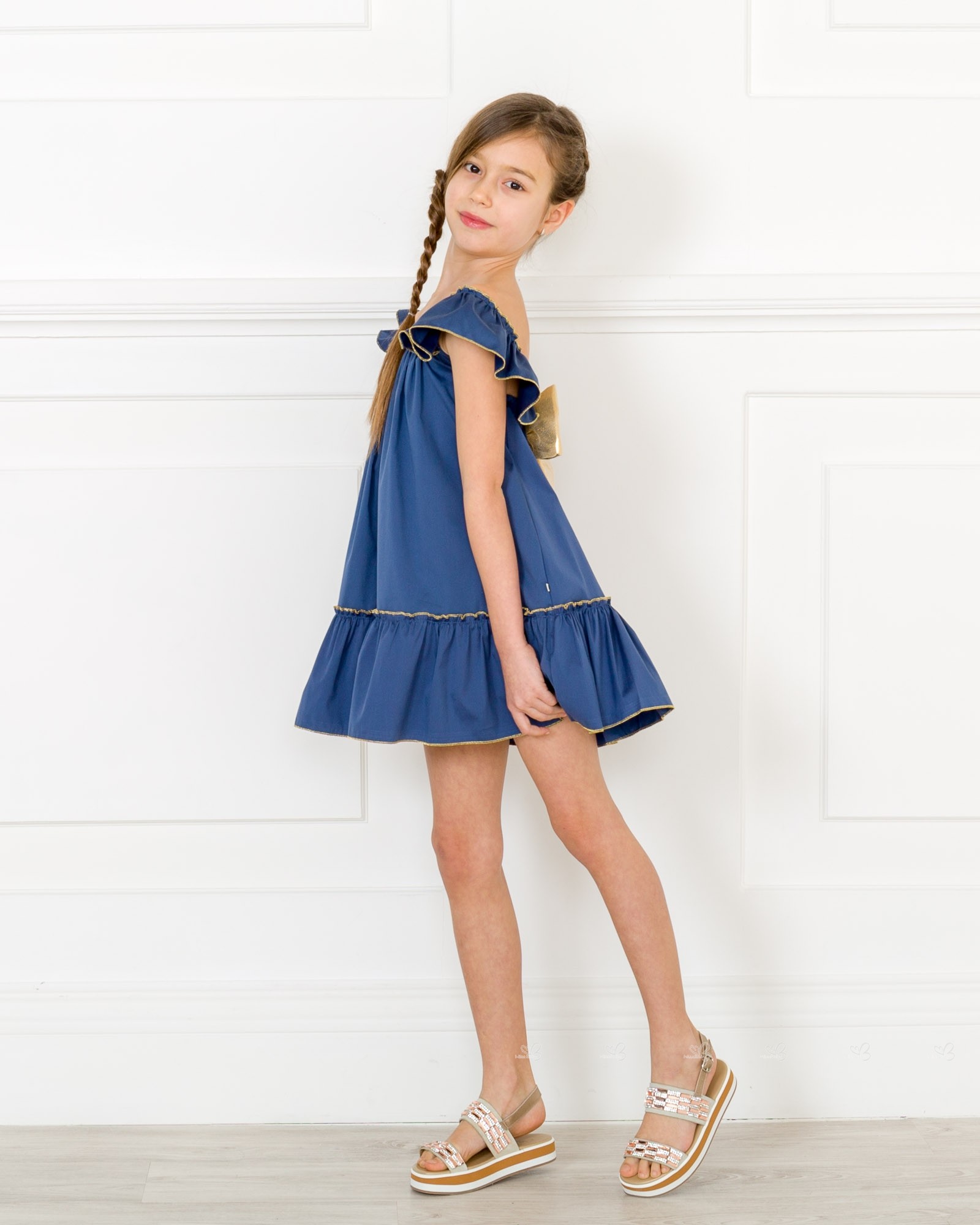 Nueces Kids Girls Navy Blue & Gold Sun Dress | Missbaby