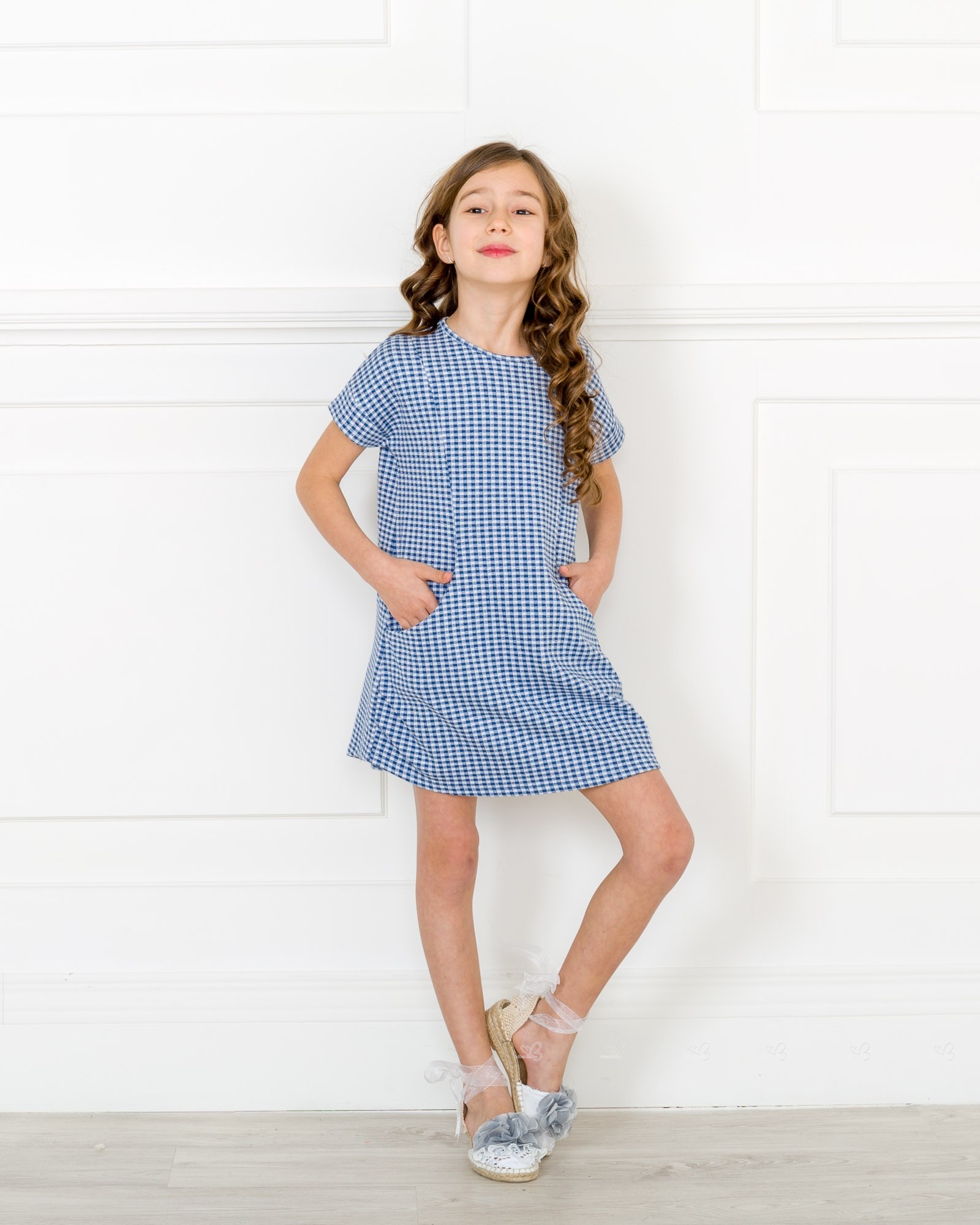 Girls Blue ☀ White Gingham Dress Outfit ...