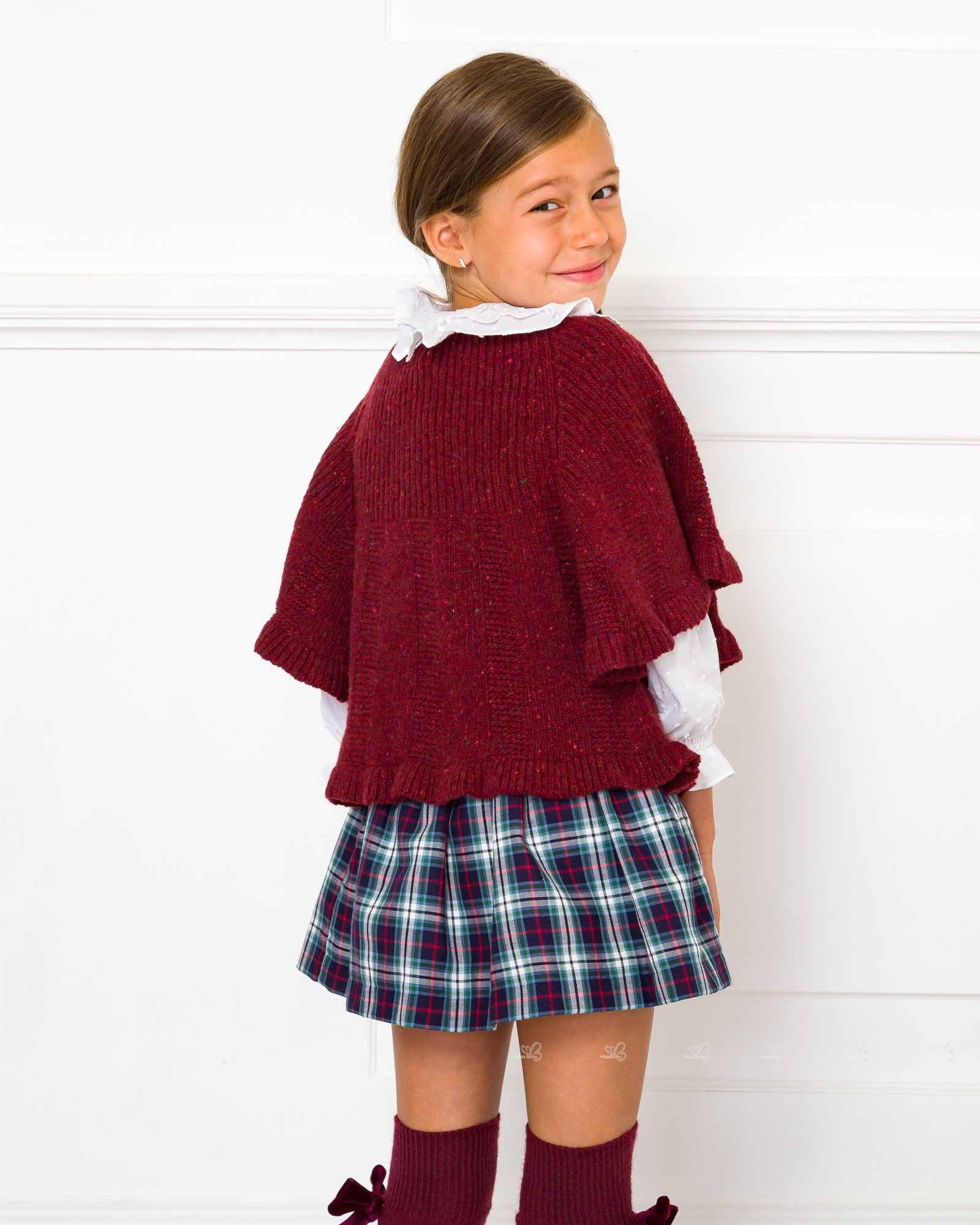 Girls Burgundy Melange Knitted Poncho Sweater | Missbaby