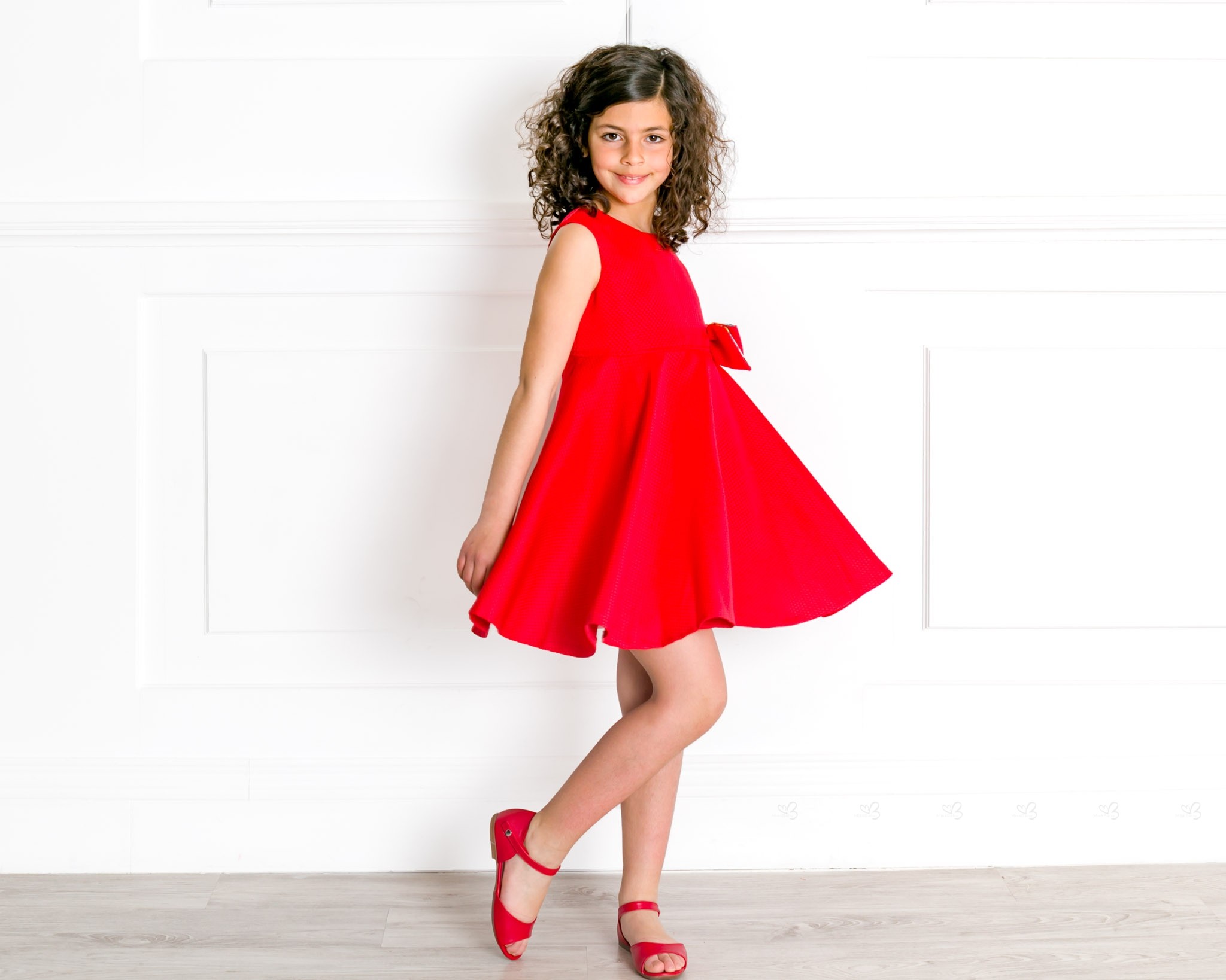 Girls Red Dress & Bow & Girls Red Leather Amelia Sandals Outfit | Missbaby