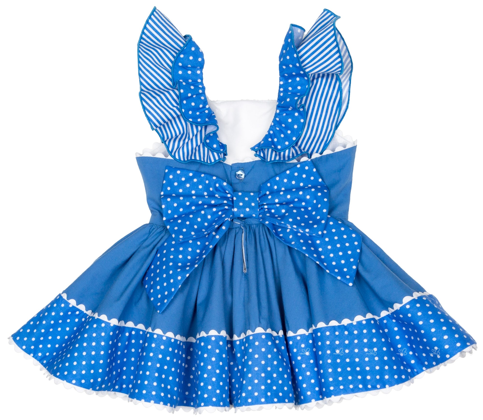 Nini Moda Infantil Girls Blue And White Polka Dot Dress With Back Maxi