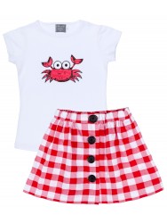 Baby Girls Crab Sequin T-Shirt & Red Checked Skirt Set