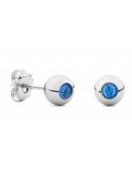 Silver Sphere & Swarovski Blue Crystal Earrings