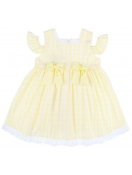 Girls Yellow & White Checked Off The Shoulder Dress