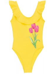 Girls Yellow Tulip & Ruffle Swimsuit