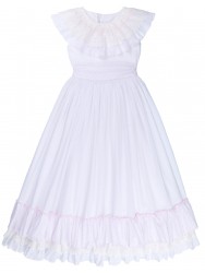 Girls White & Pink Plumeti Communion Dress whith Ruffles