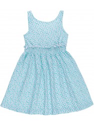 Girls Aqua Green Floral Print Dress & Coral Pink Tulle Bow