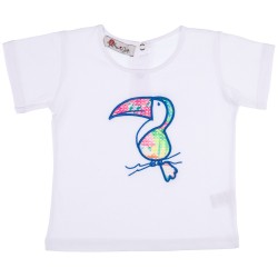 Boys White T-Shirt with Assorted Colours Toucan Broderie 