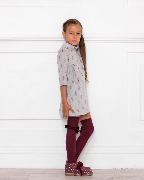 Girls Gray & Aubergine Feather Print Dress Outfit