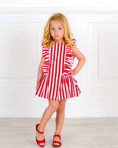 Girls Red Striped Organic Cotton Dress & Heart Back Outfit & Red Leather Sandals